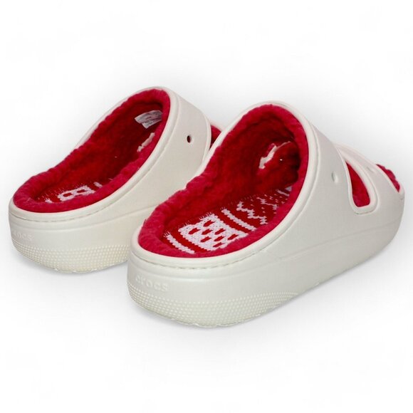 Crocs Classic Cozzzy Unisex Sandals Holiday Sweater Red White Lined New - Picture 7 of 10